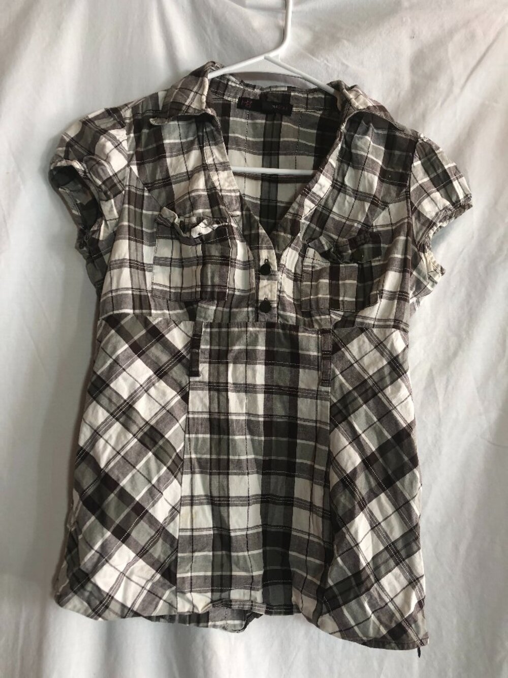 Heart Soul SMALL Brown Plaid Top 16.5" Pit to Pit, Side Zipper